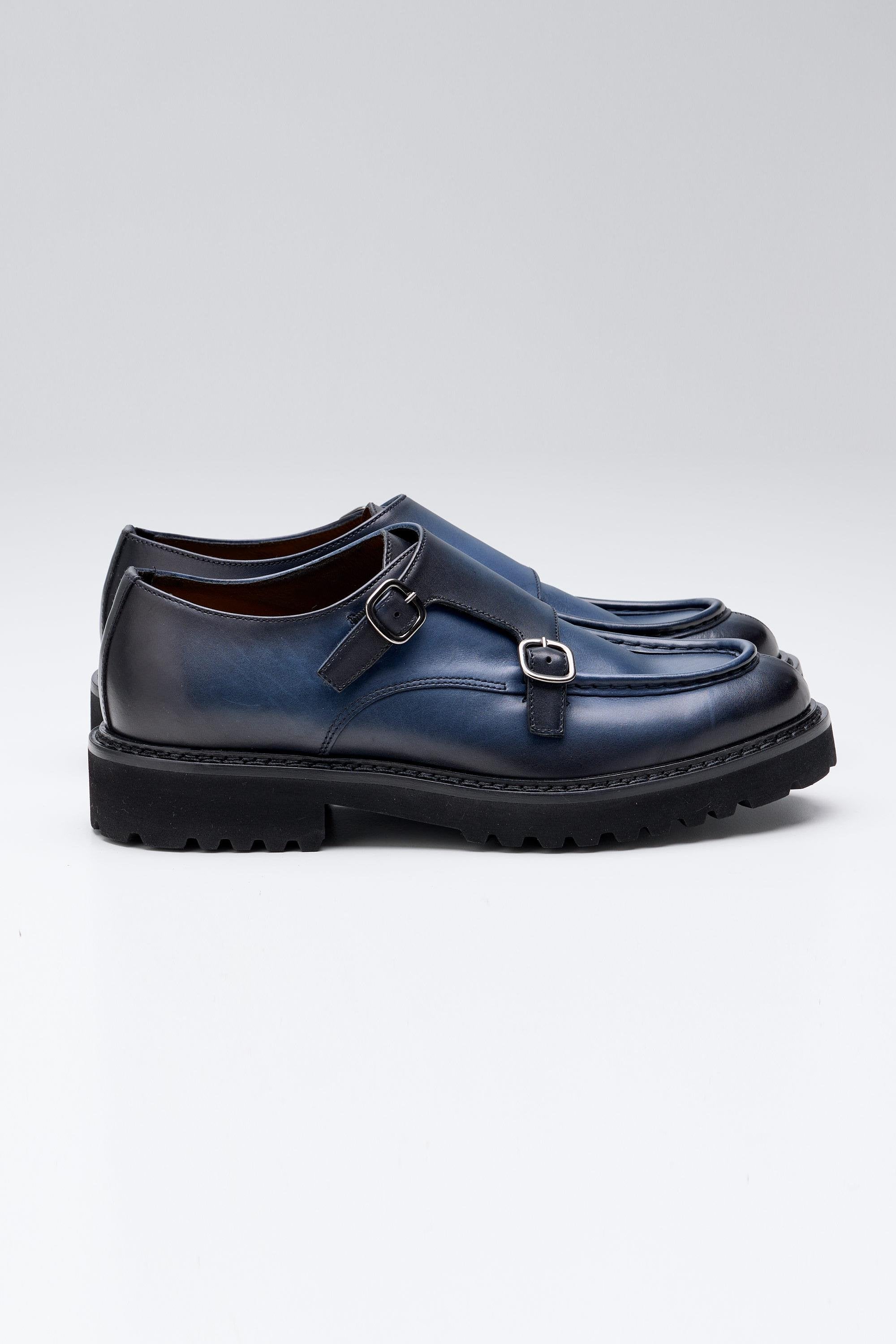 Lacivert Çift Tokalı Deri Ayakkabı - Image 1