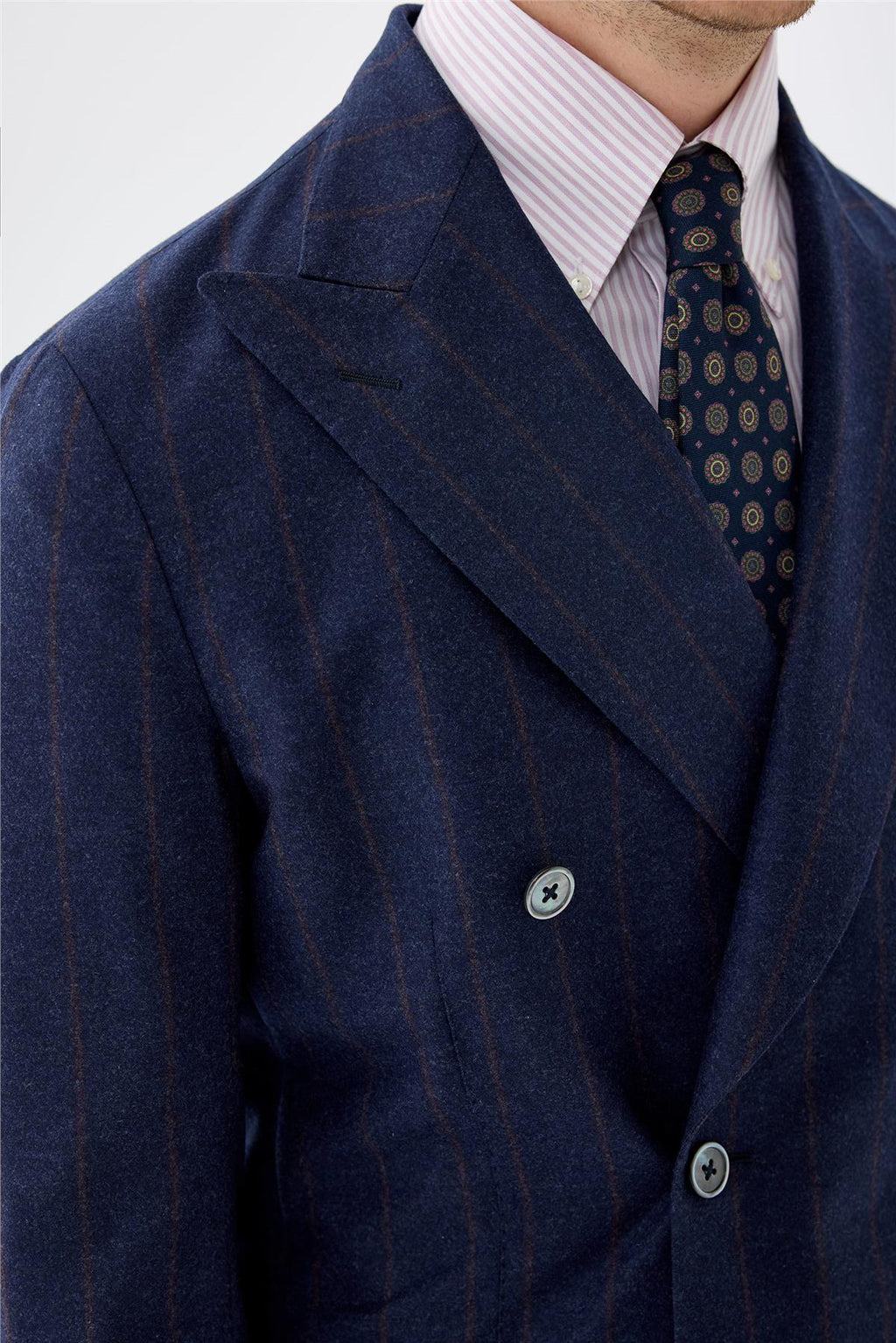 Lacivert Çizgili Kruvaze Yün Takım Elbise - Image 3