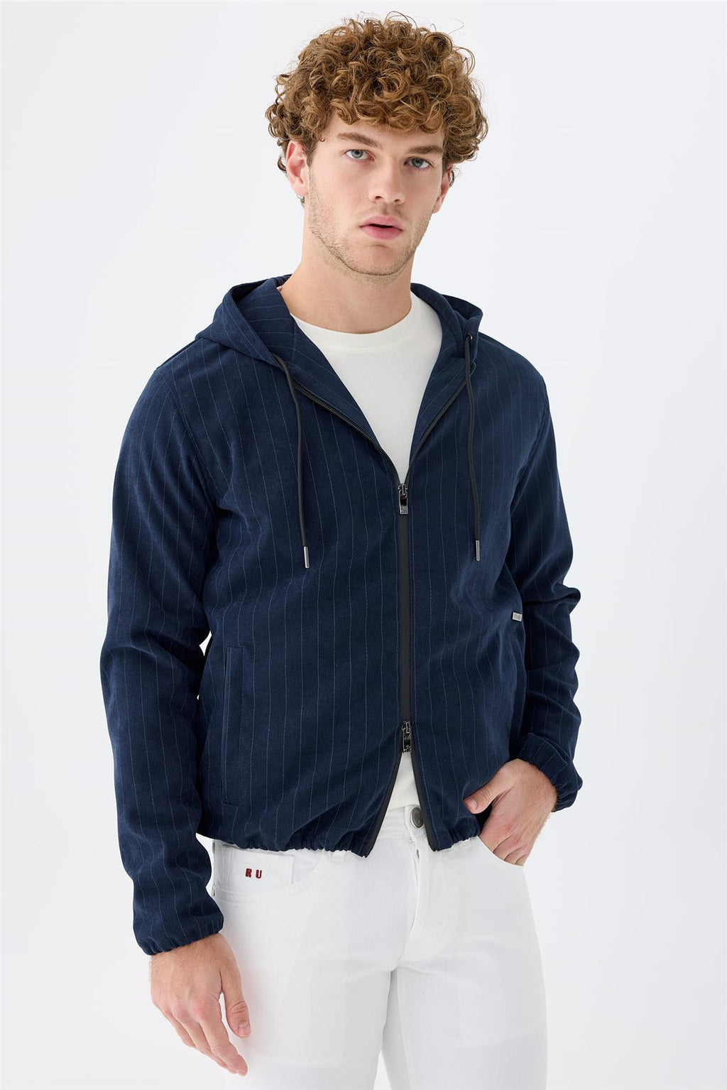 Lacivert Çizgili Running  Pamuk Mont - Image 3