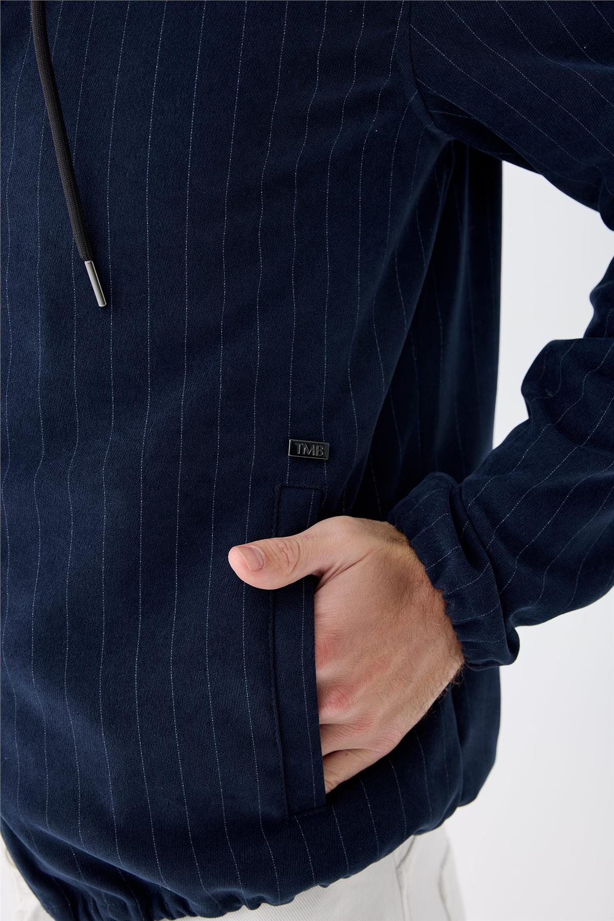 Lacivert Çizgili Running  Pamuk Mont - Image 5