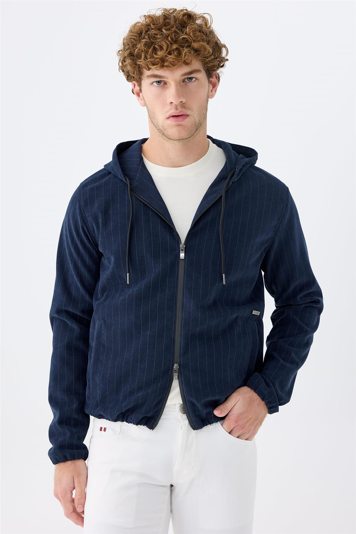 Lacivert Çizgili Running  Pamuk Mont - Image 2