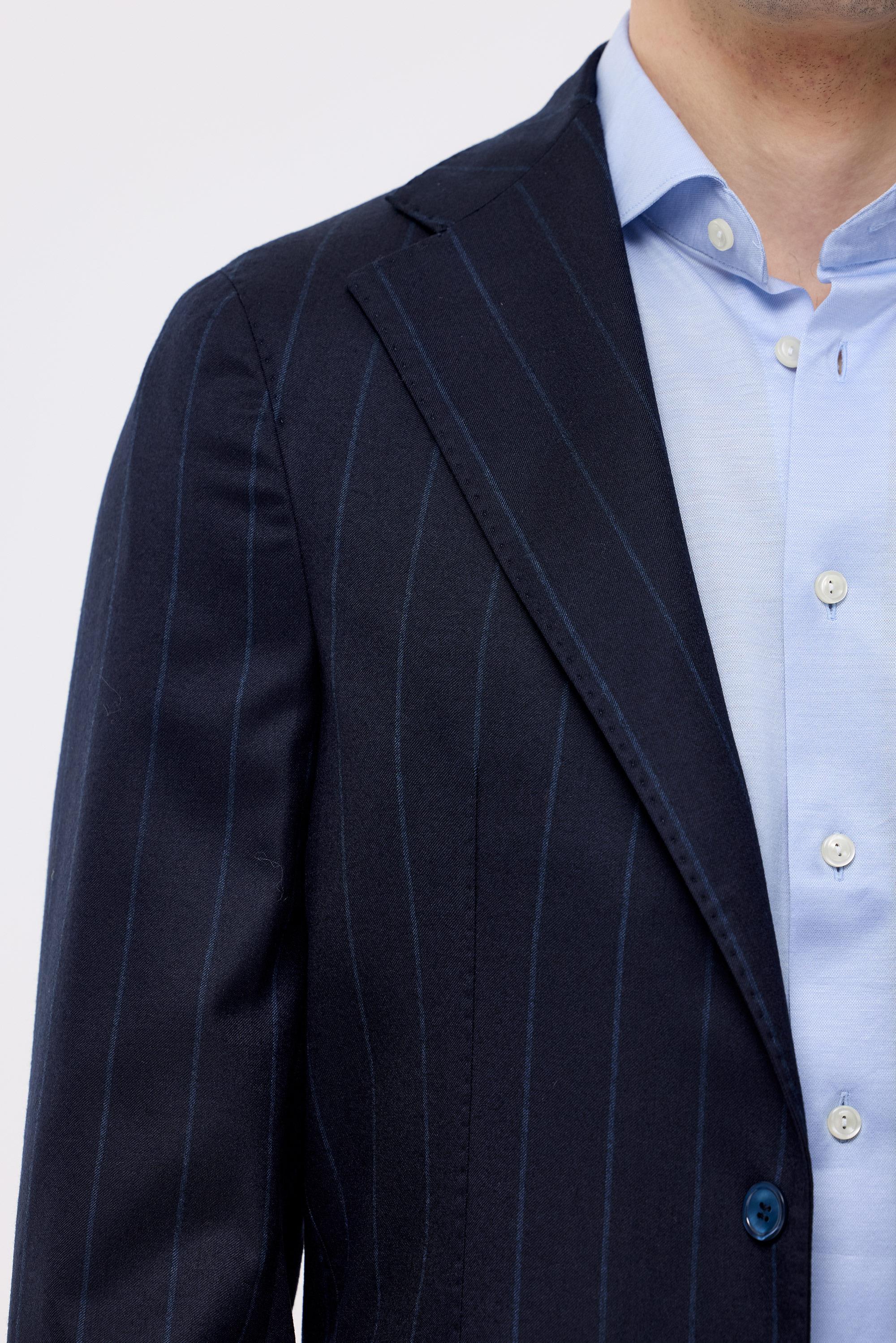 Lacivert Çizgili Saf Yün Takım Elbise