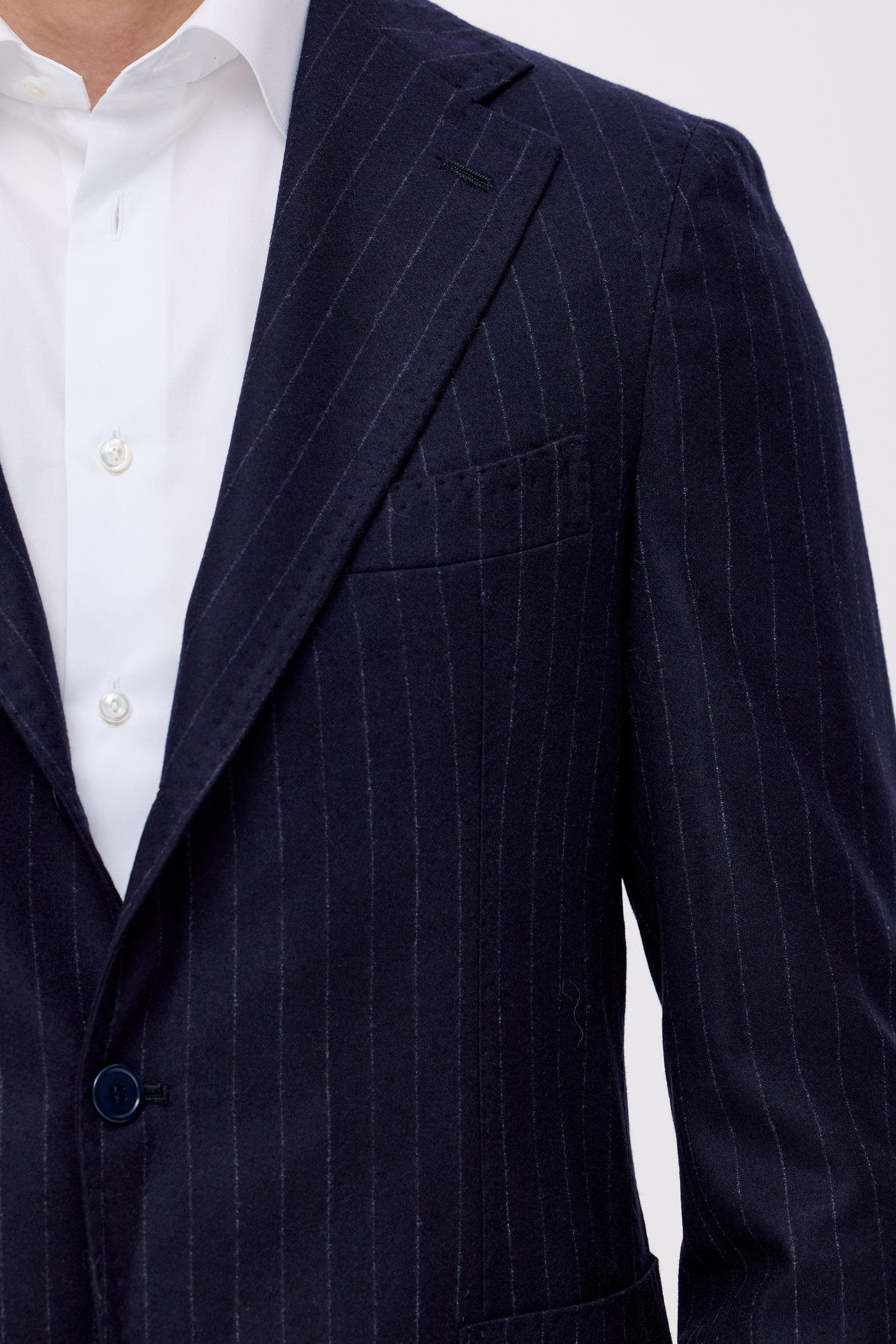 Lacivert Çizgili Saf Yün  Takım Elbise - Image 2