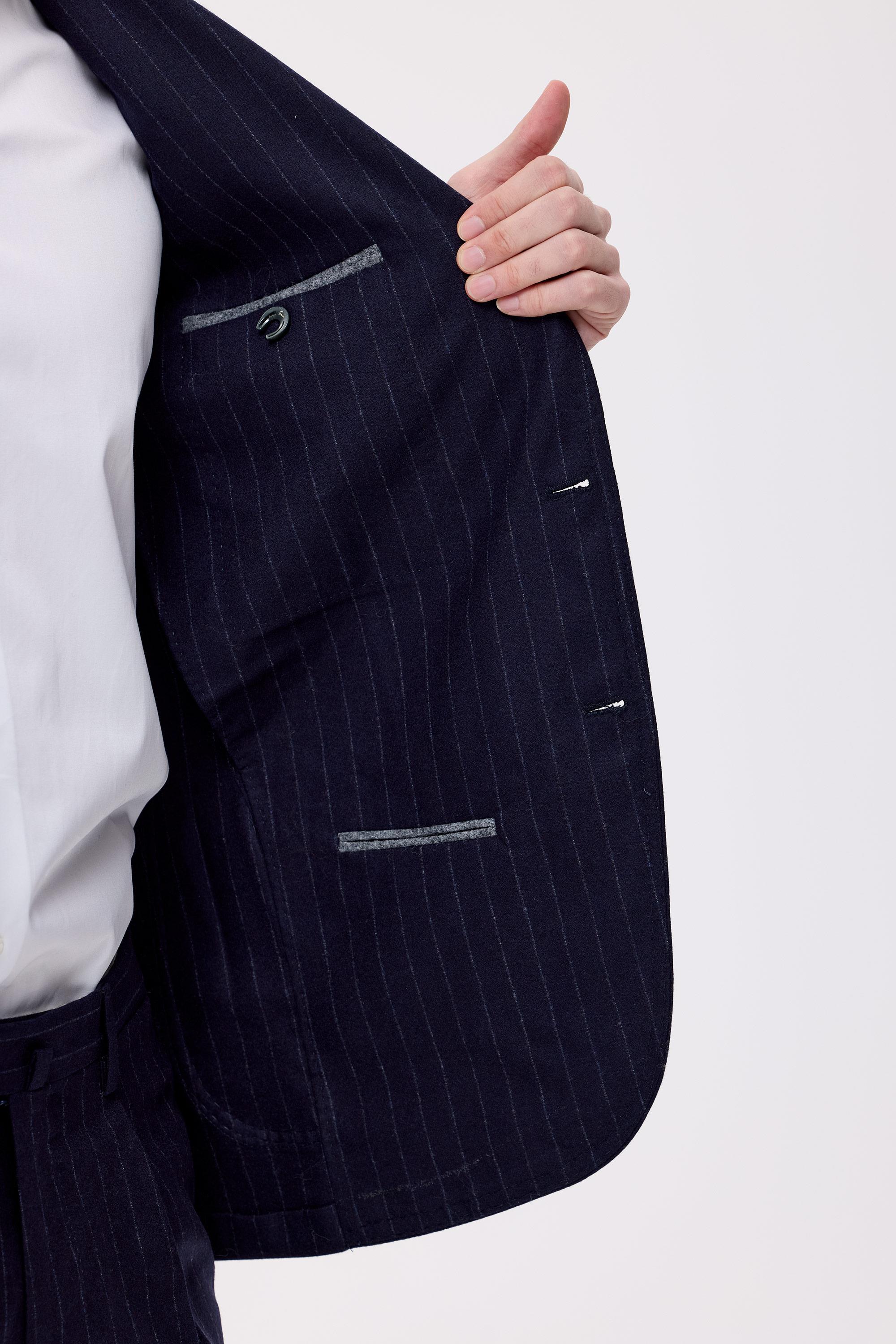 Lacivert Çizgili Saf Yün  Takım Elbise - Image 5