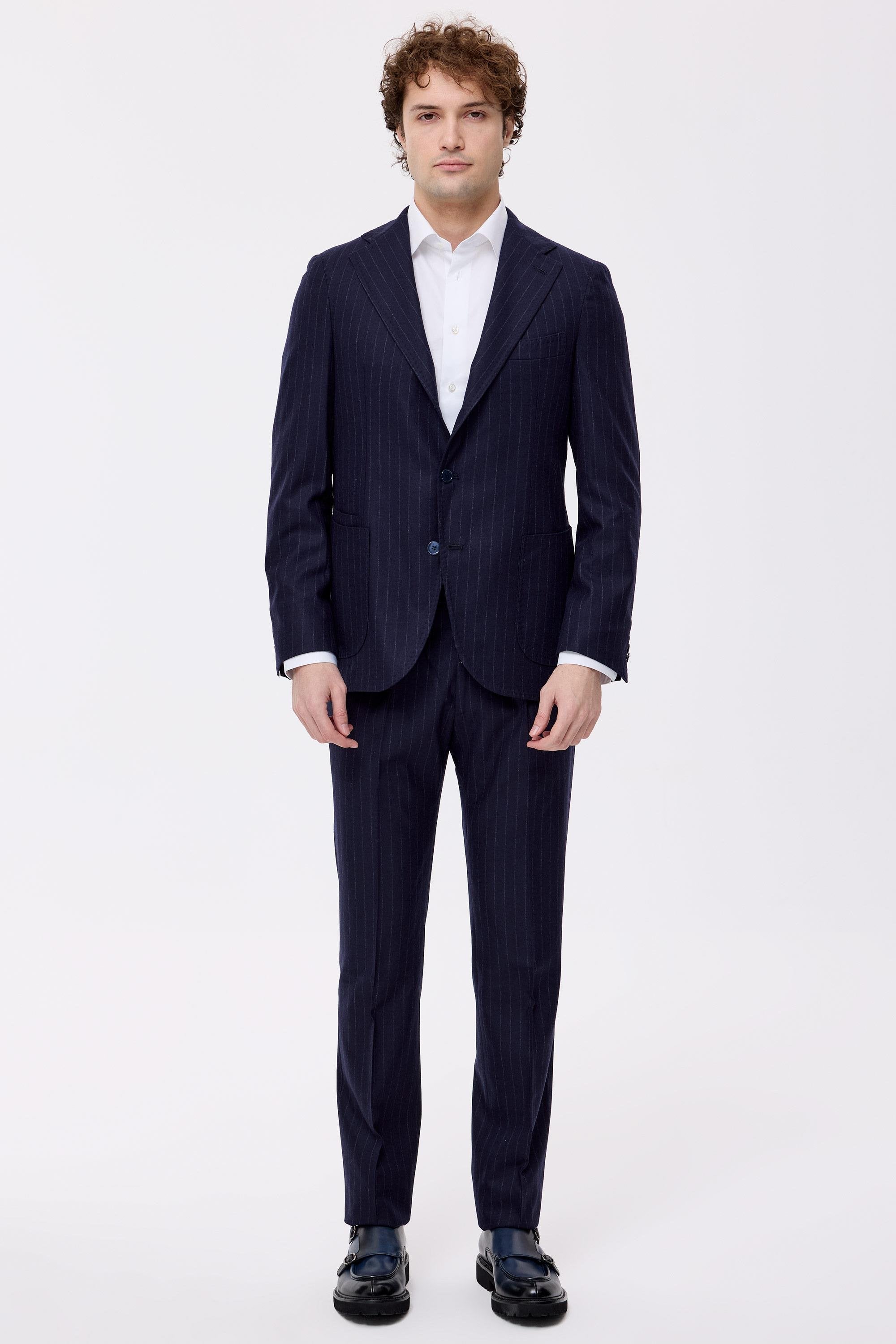 Lacivert Çizgili Saf Yün  Takım Elbise - Image 1