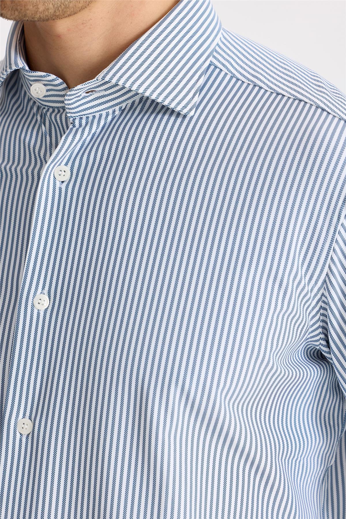 Lacivert Çizgili Teknik Kumaş Gömlek - Image 5