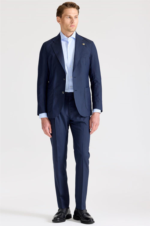 Lacivert Çizgili Yün İpek Takım Elbise - Image 2