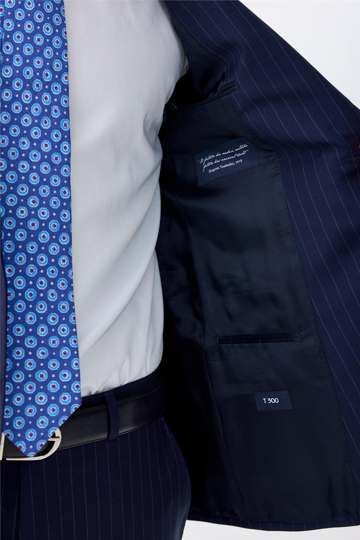 Lacivert Çizgili Yün Takım Elbise - Image 3