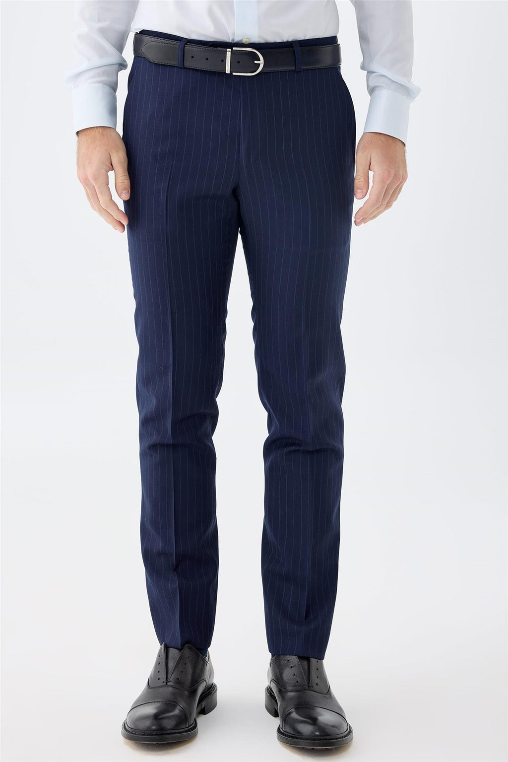 Lacivert Çizgili Yün Takım Elbise - Image 5