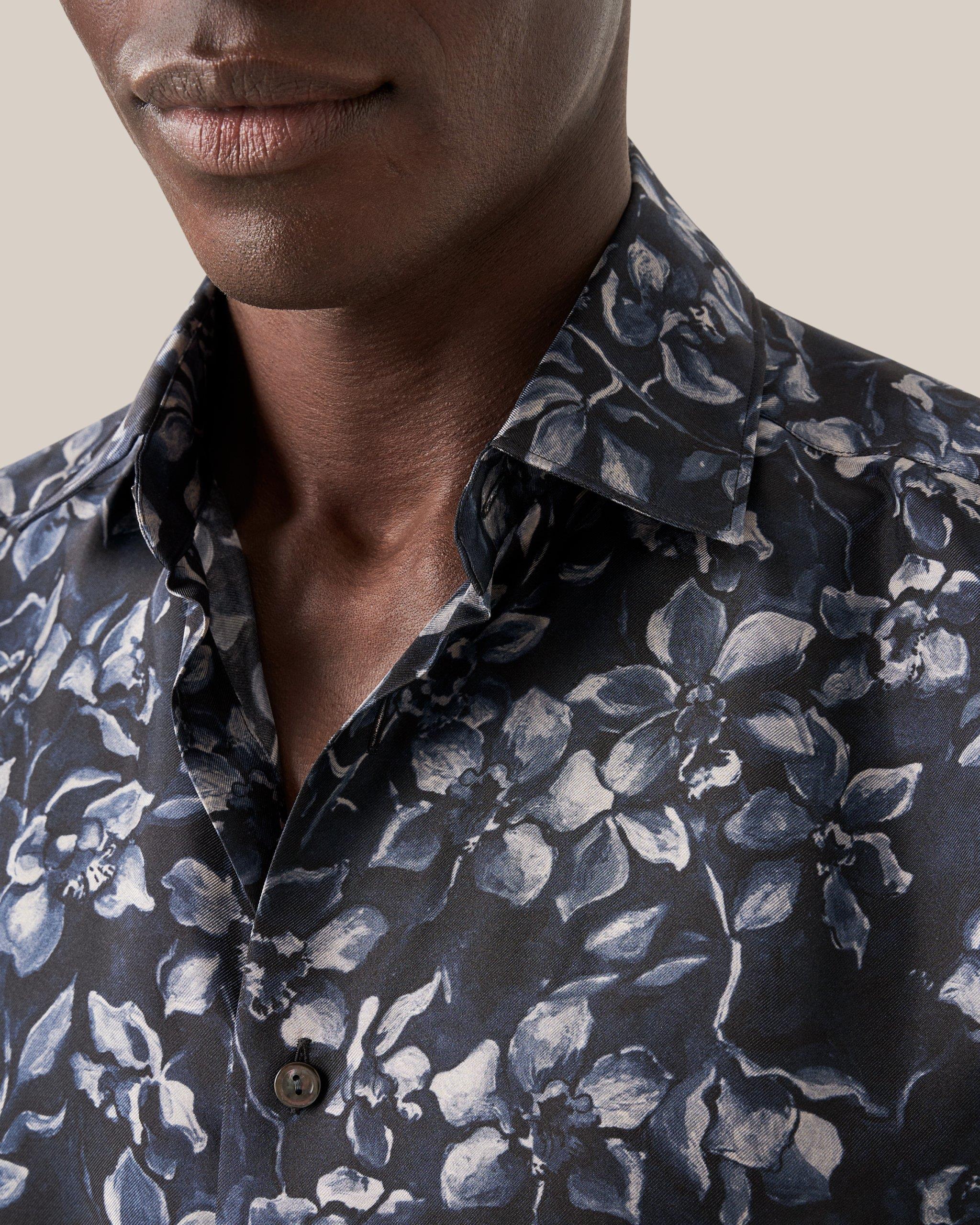 Lacivert Desenli İpek Gömlek - Image 3