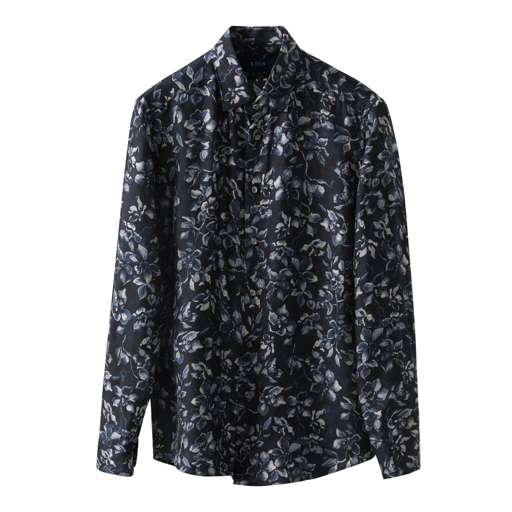 Lacivert Desenli İpek Gömlek - Image 5