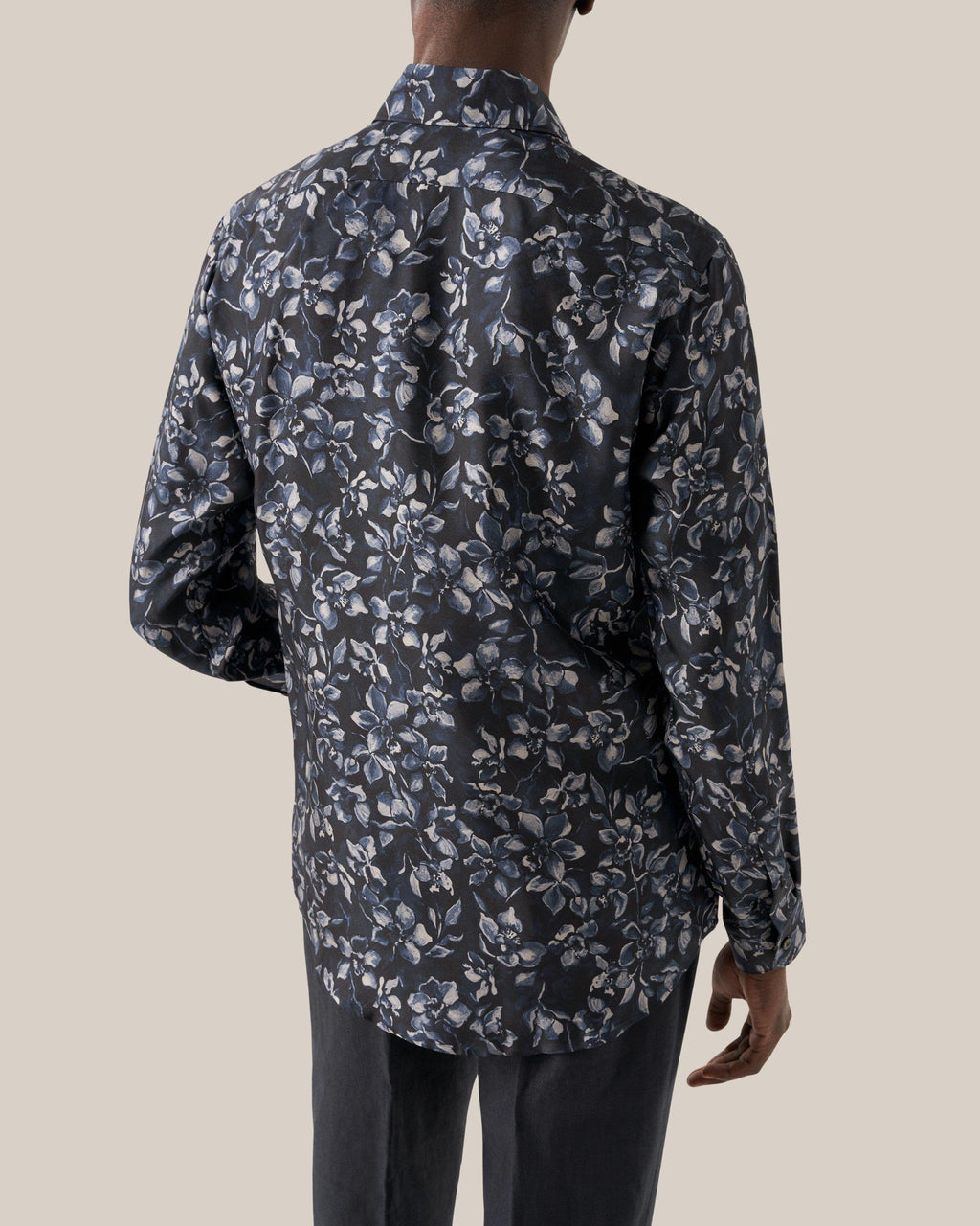 Lacivert Desenli İpek Gömlek - Image 2