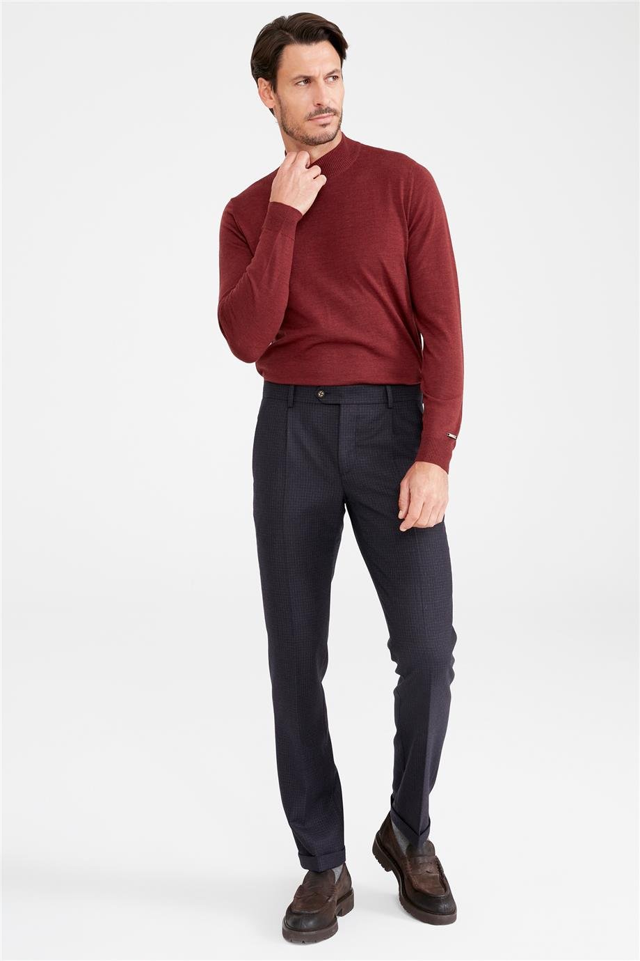 Lacivert Desenli Yün Pantolon - Image 4