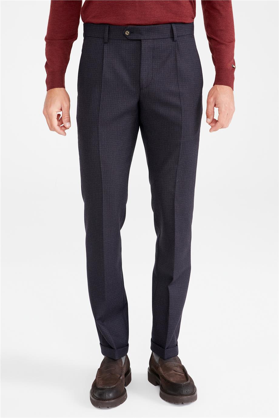 Lacivert Desenli Yün Pantolon - Image 5