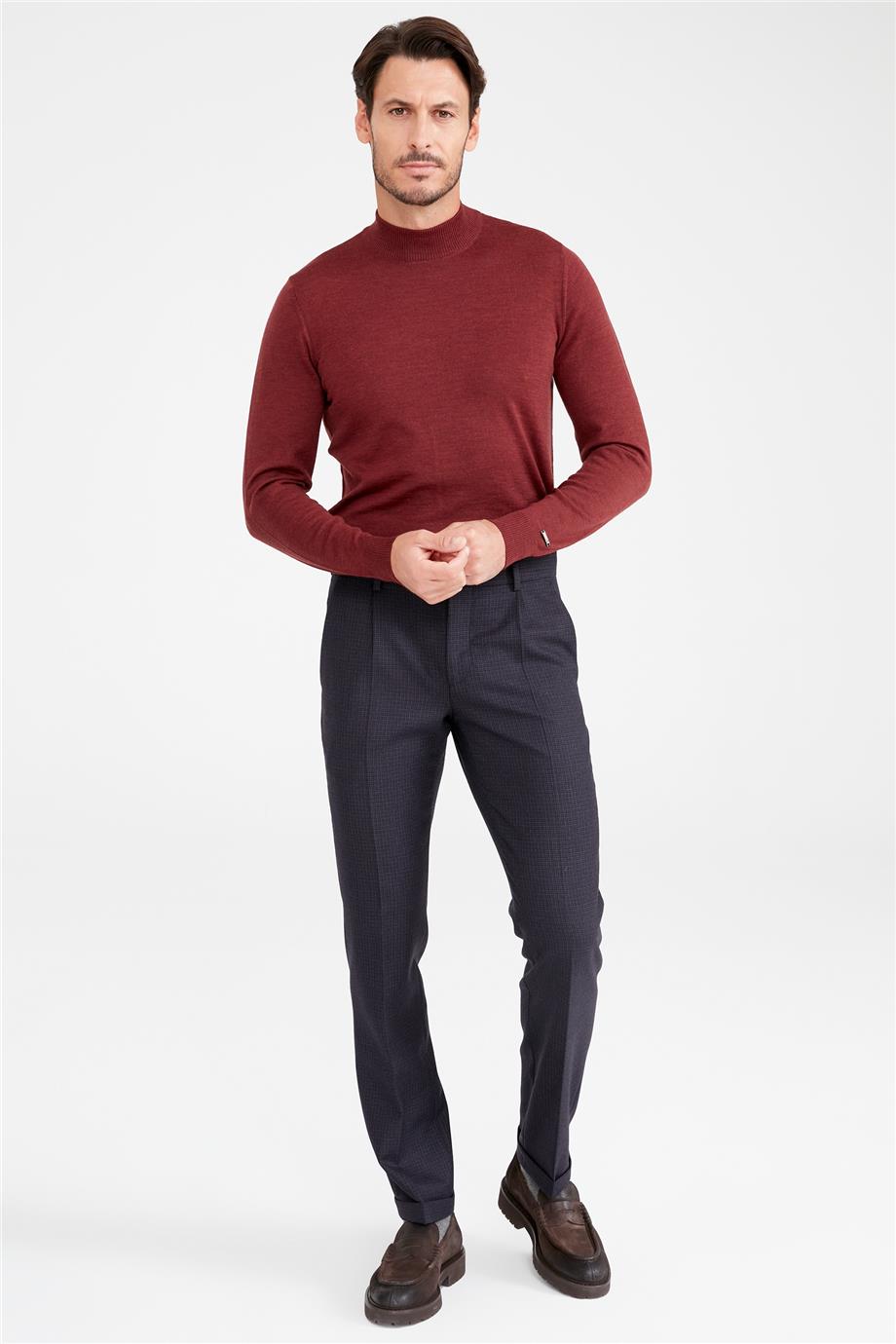 Lacivert Desenli Yün Pantolon - Image 3