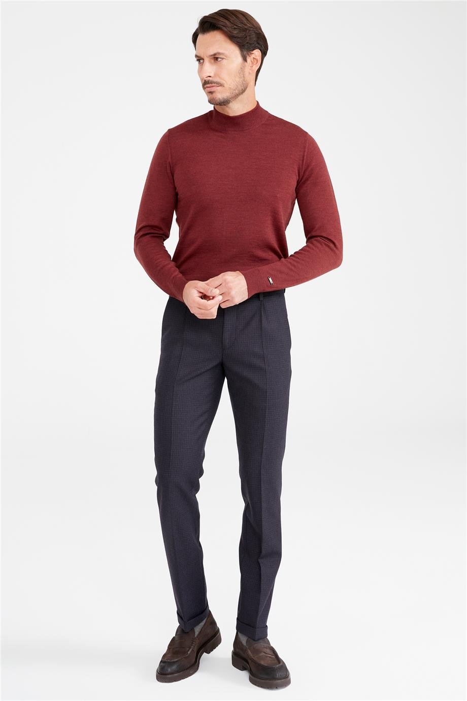 Lacivert Desenli Yün Pantolon - Image 2