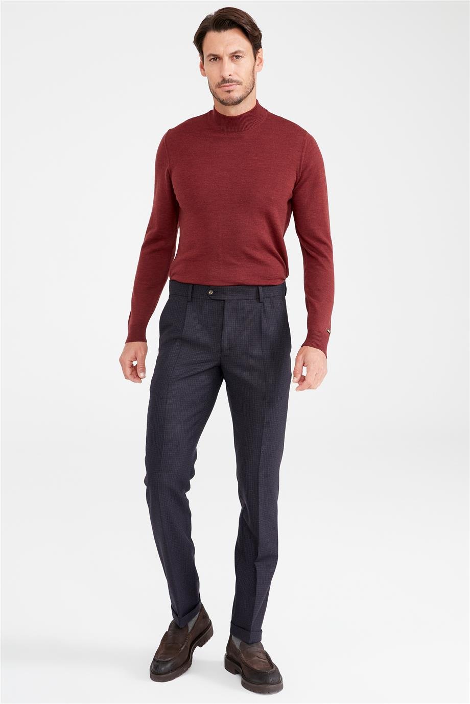 Lacivert Desenli Yün Pantolon - Image 1