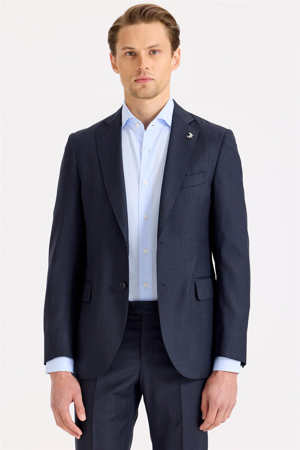 Lacivert Desenli Yün Takım Elbise - Image 3