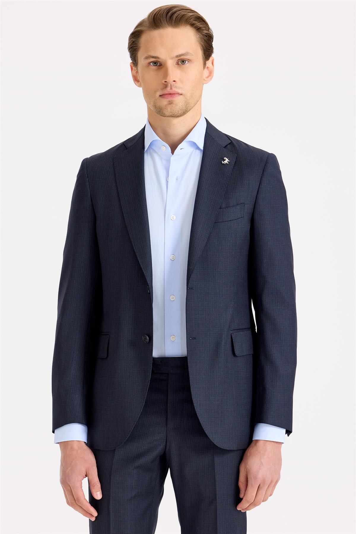 Lacivert Desenli Yün Takım Elbise - Image 3