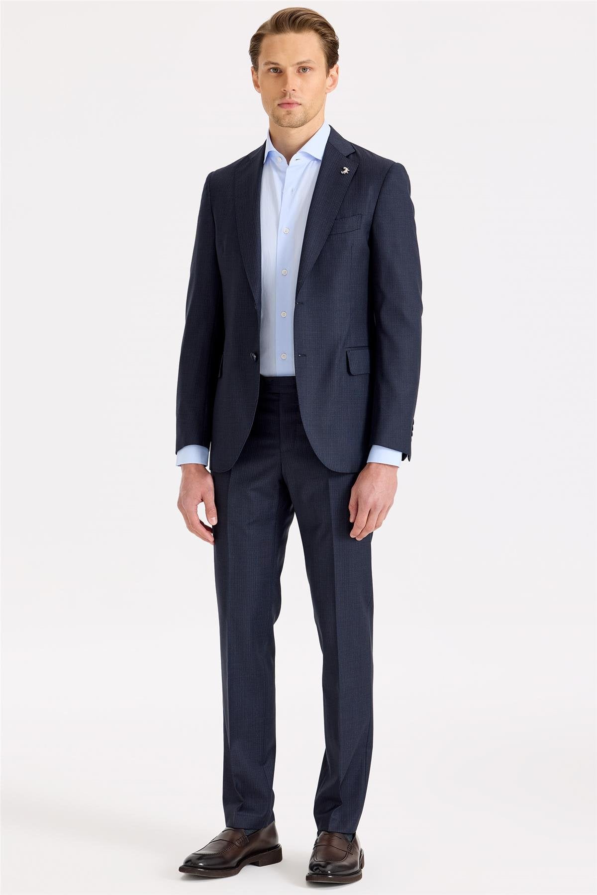 Lacivert Desenli Yün Takım Elbise - Image 4