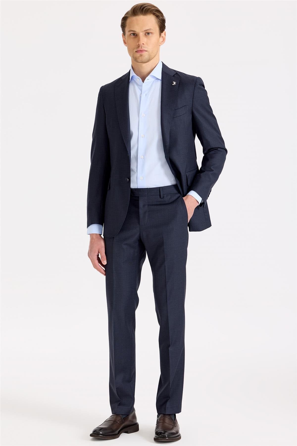 Lacivert Desenli Yün Takım Elbise - Image 5