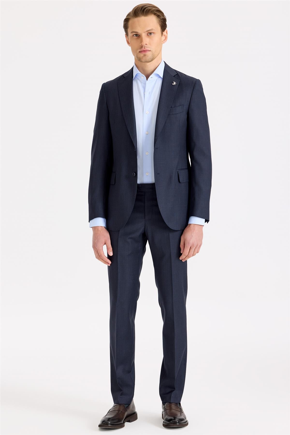 Lacivert Desenli Yün Takım Elbise - Image 2