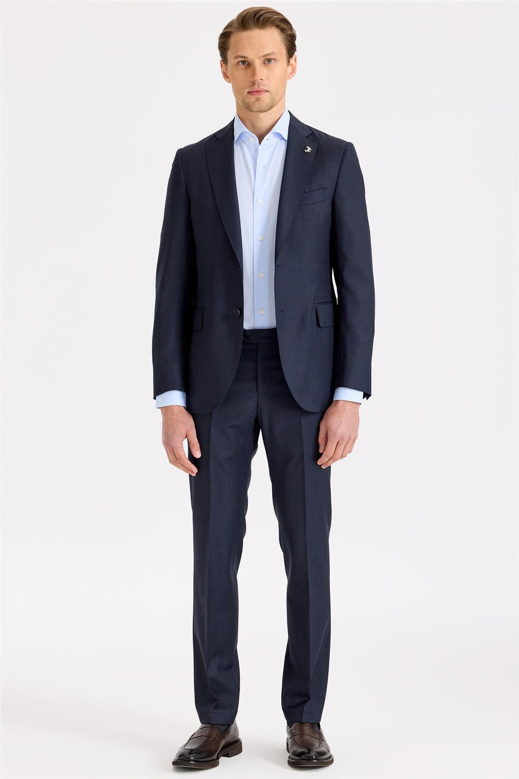 Lacivert Desenli Yün Takım Elbise - Image 1