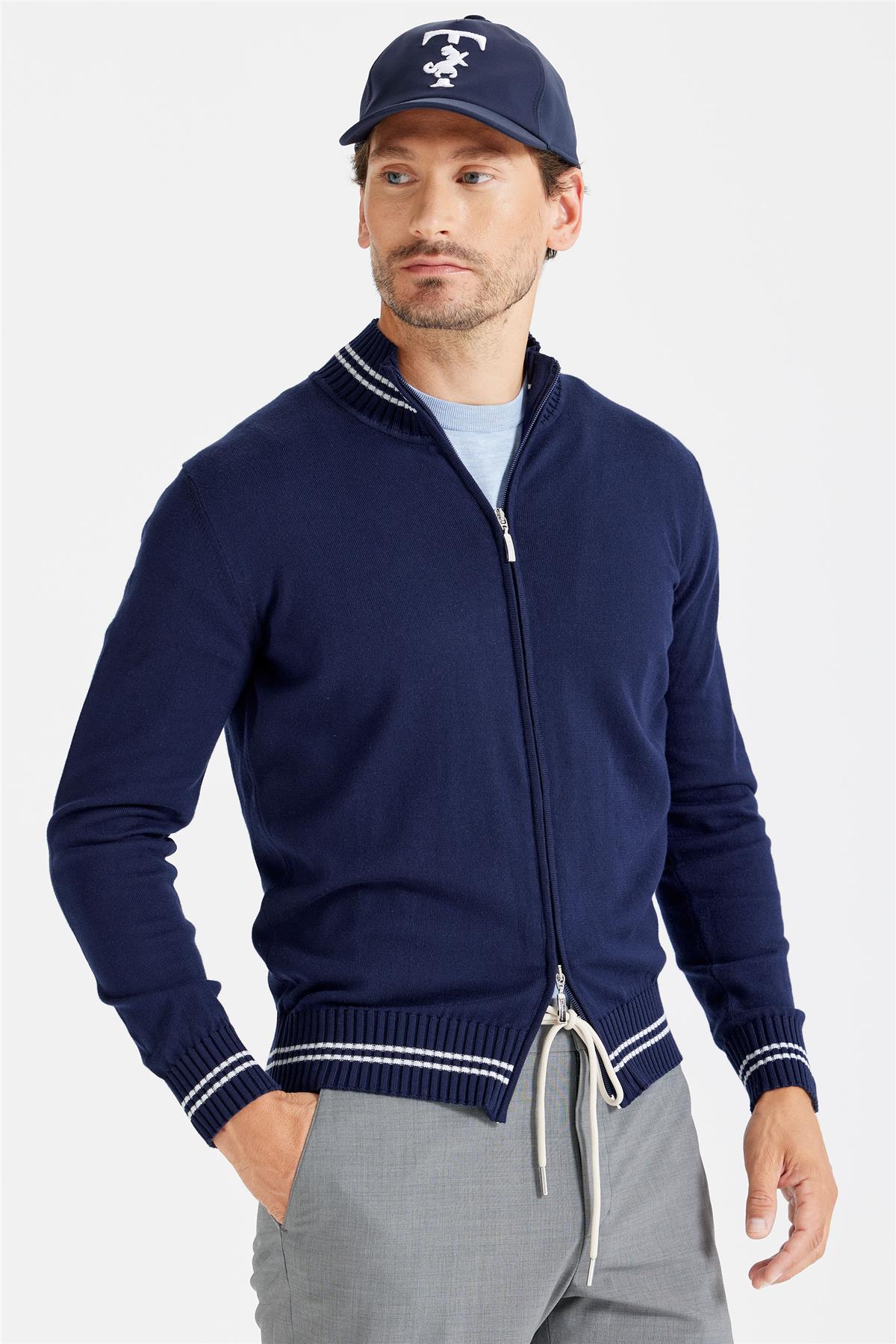 Lacivert Fermuarlı Pamuk Hırka - Image 3