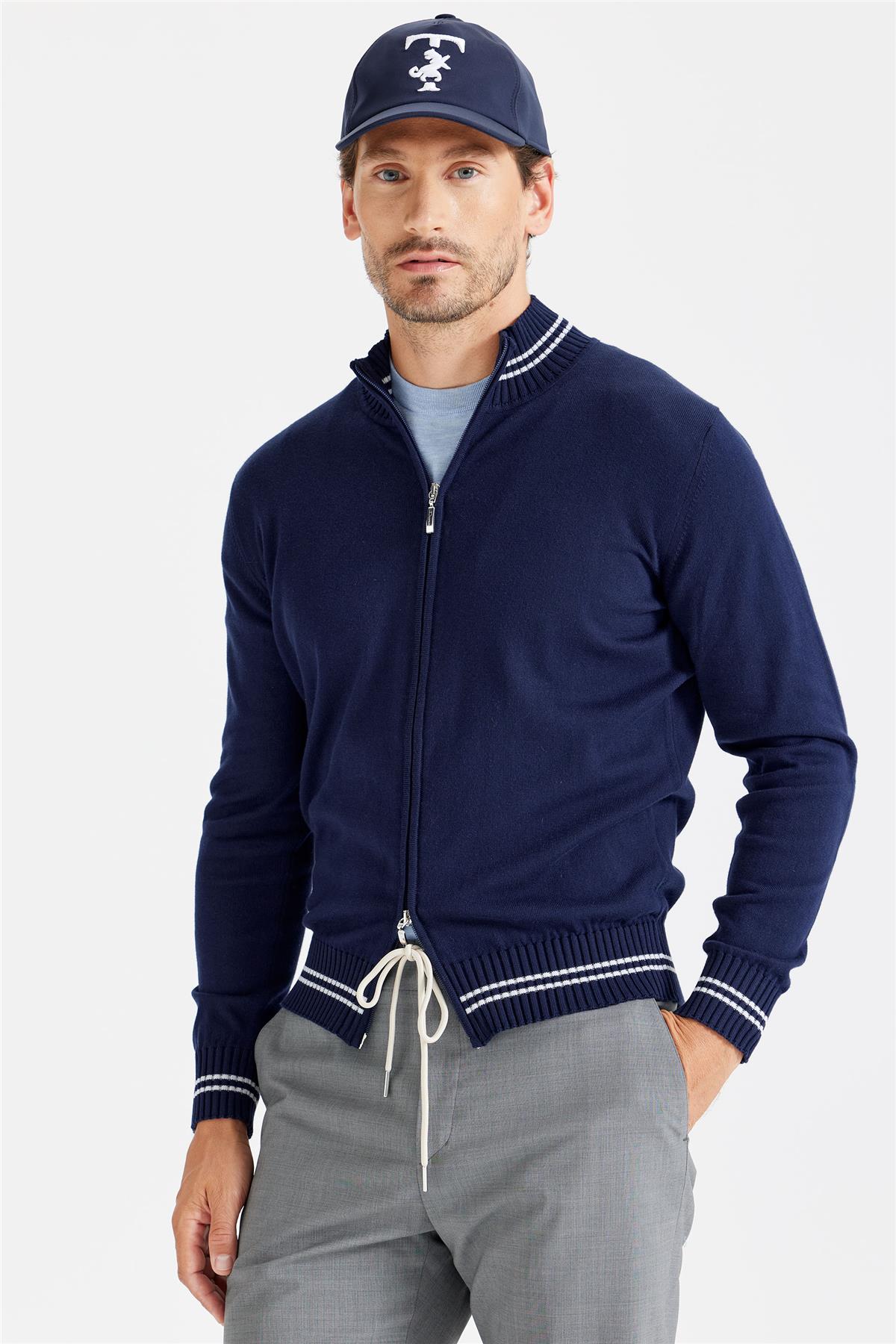 Lacivert Fermuarlı Pamuk Hırka - Image 5