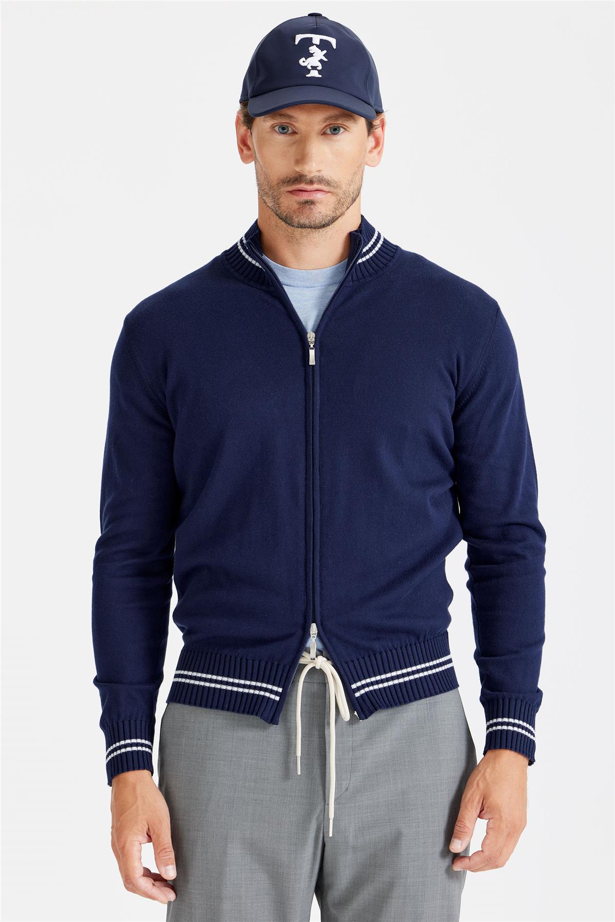 Lacivert Fermuarlı Pamuk Hırka - Image 1