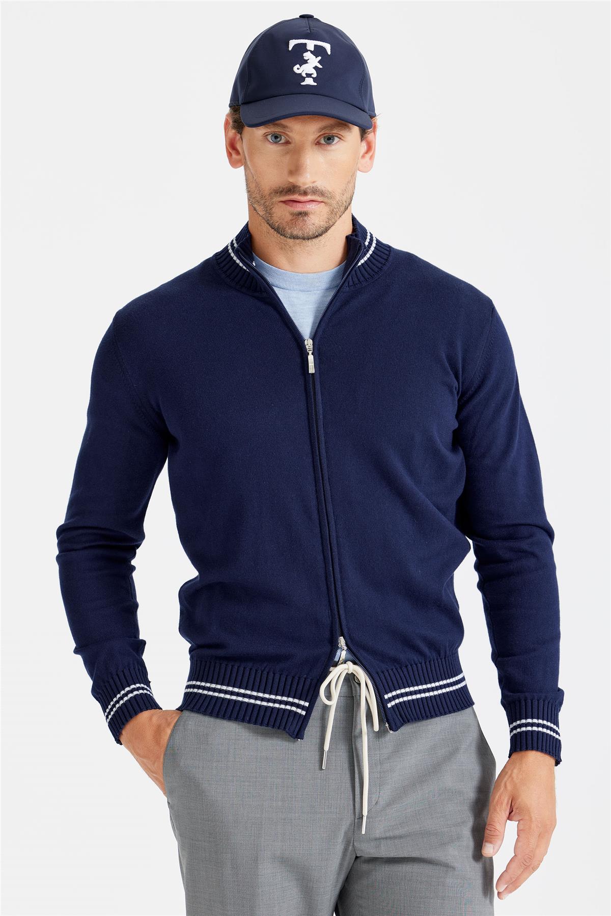 Lacivert Fermuarlı Pamuk Hırka - Image 4