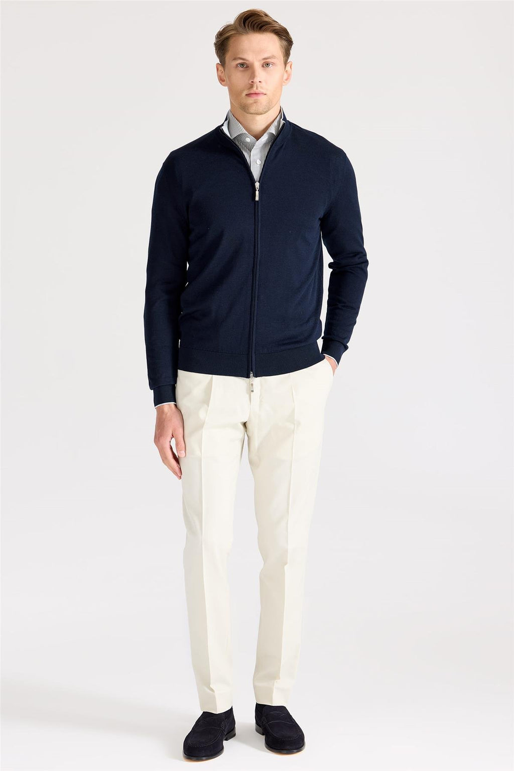 Lacivert Fermuarlı Pamuk İpek Hırka - Image 5