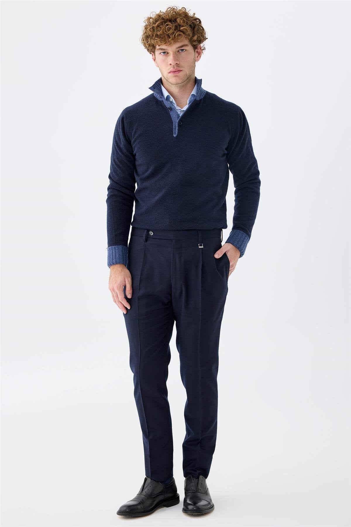 Lacivert Flanel Yün Pantolon - Image 2