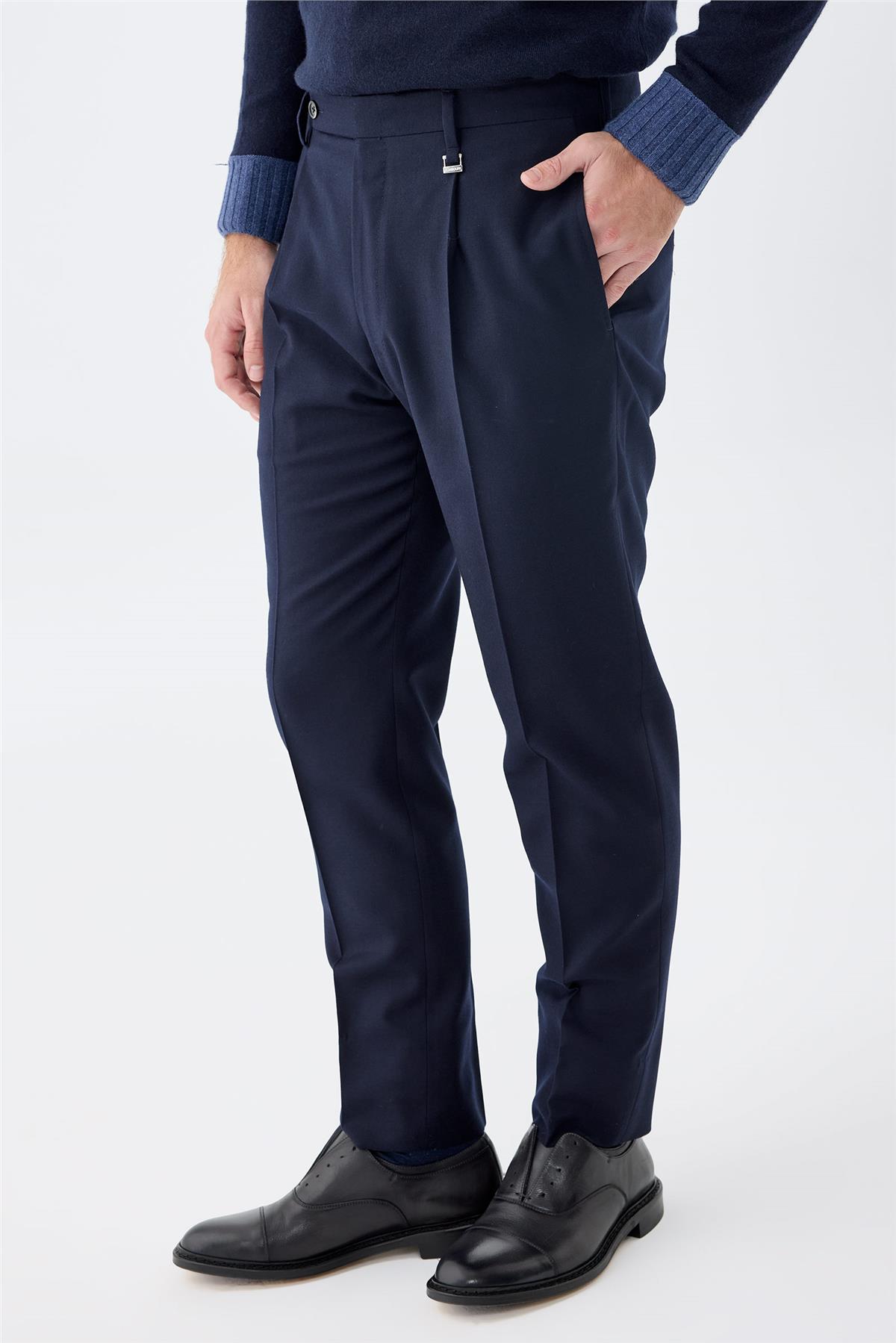 Lacivert Flanel Yün Pantolon - Image 4