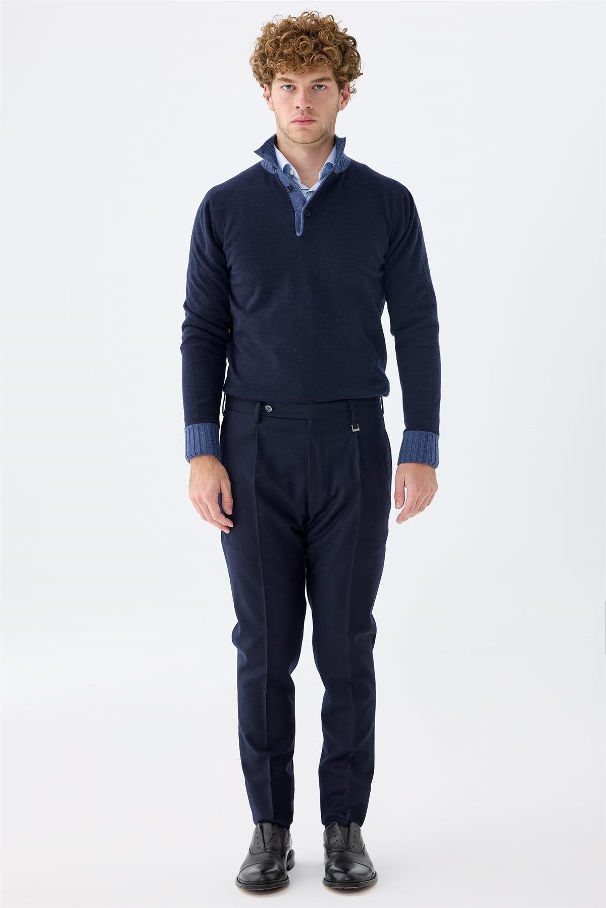 Lacivert Flanel Yün Pantolon