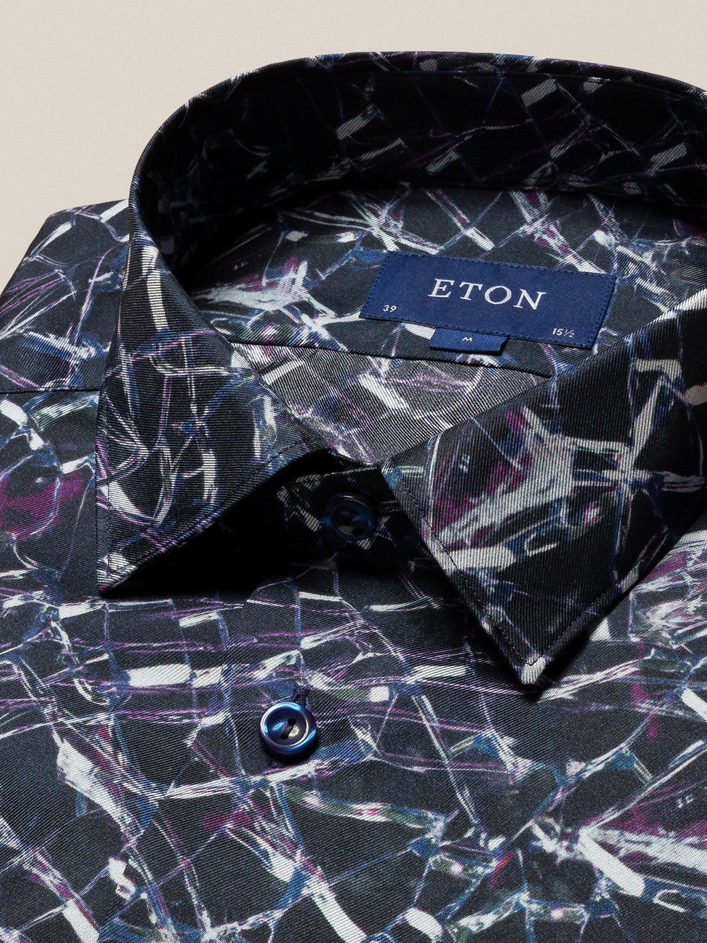 Lacivert Geometrik Desen İpek Twill Gömlek - Image 5