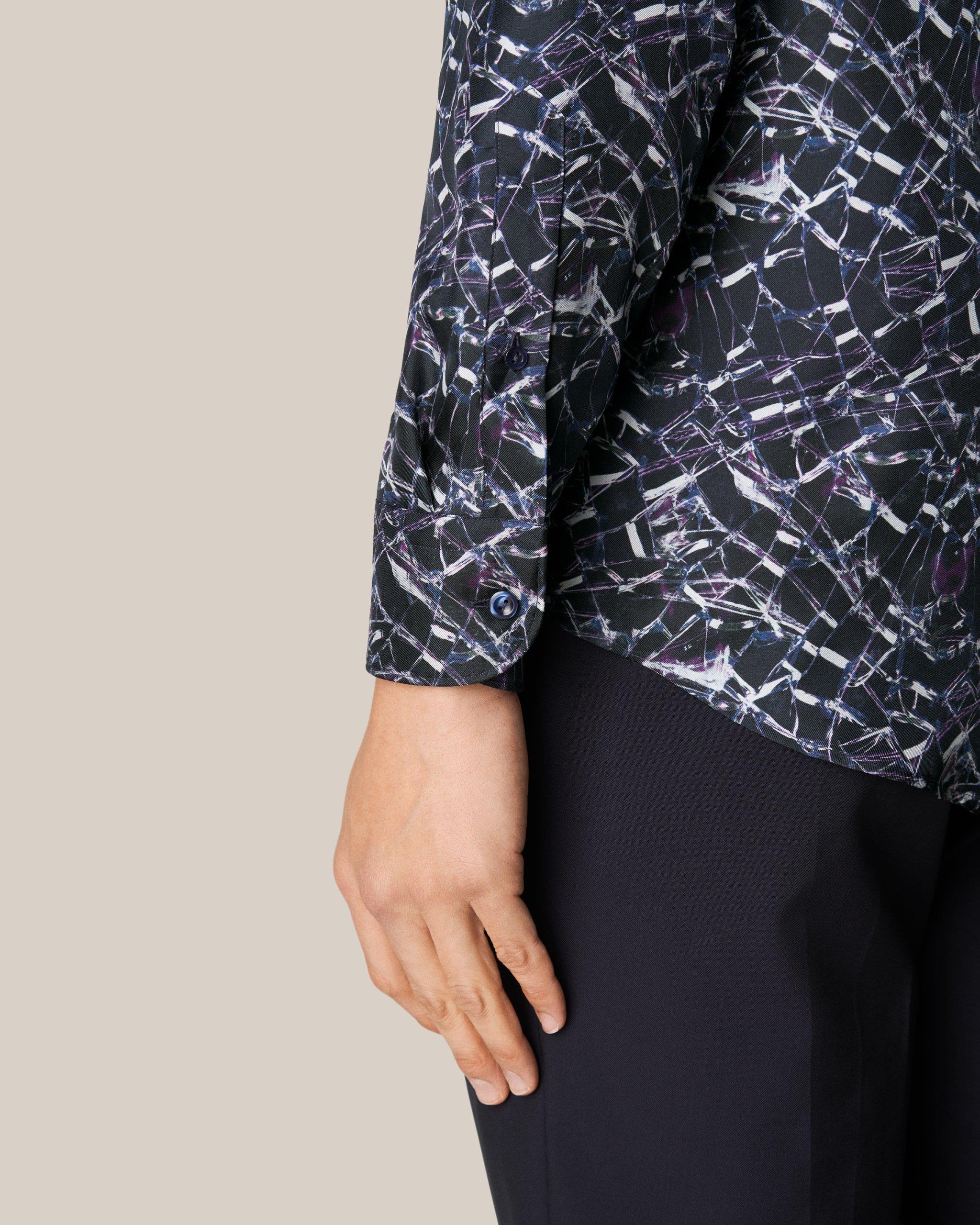 Lacivert Geometrik Desen İpek Twill Gömlek - Image 4