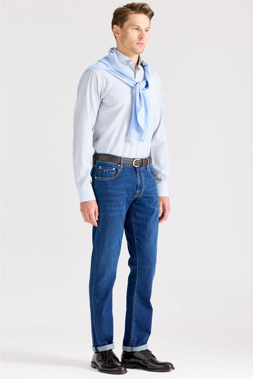 Lacivert Giza Pamuk Denim Pantolon - Image 2