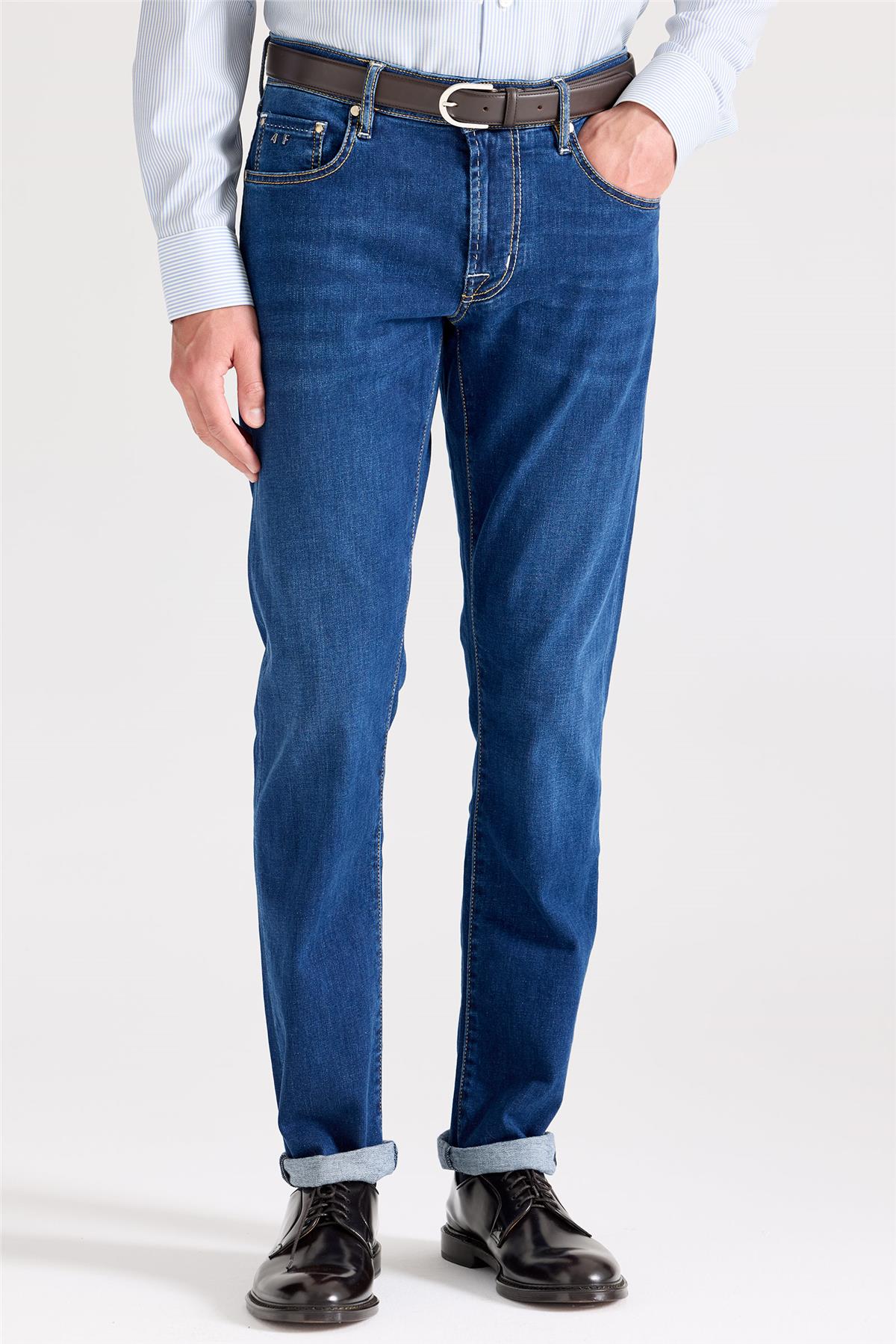 Lacivert Giza Pamuk Denim Pantolon - 6