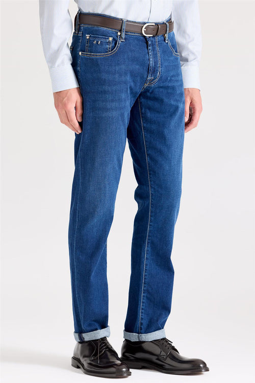 Lacivert Giza Pamuk Denim Pantolon - Image 1