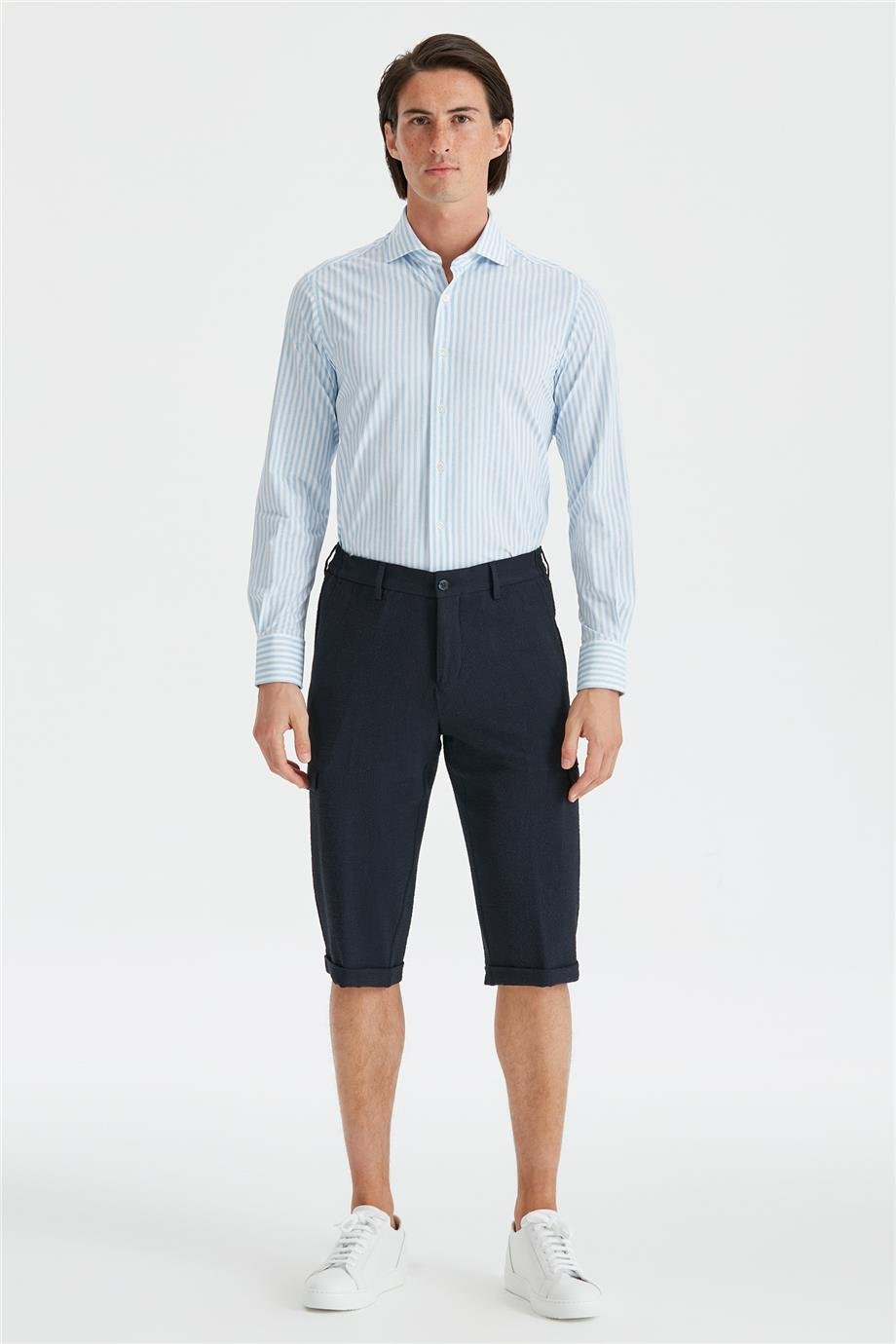 Lacivert Gofre Pamuk Erkek Bermuda - Image 1