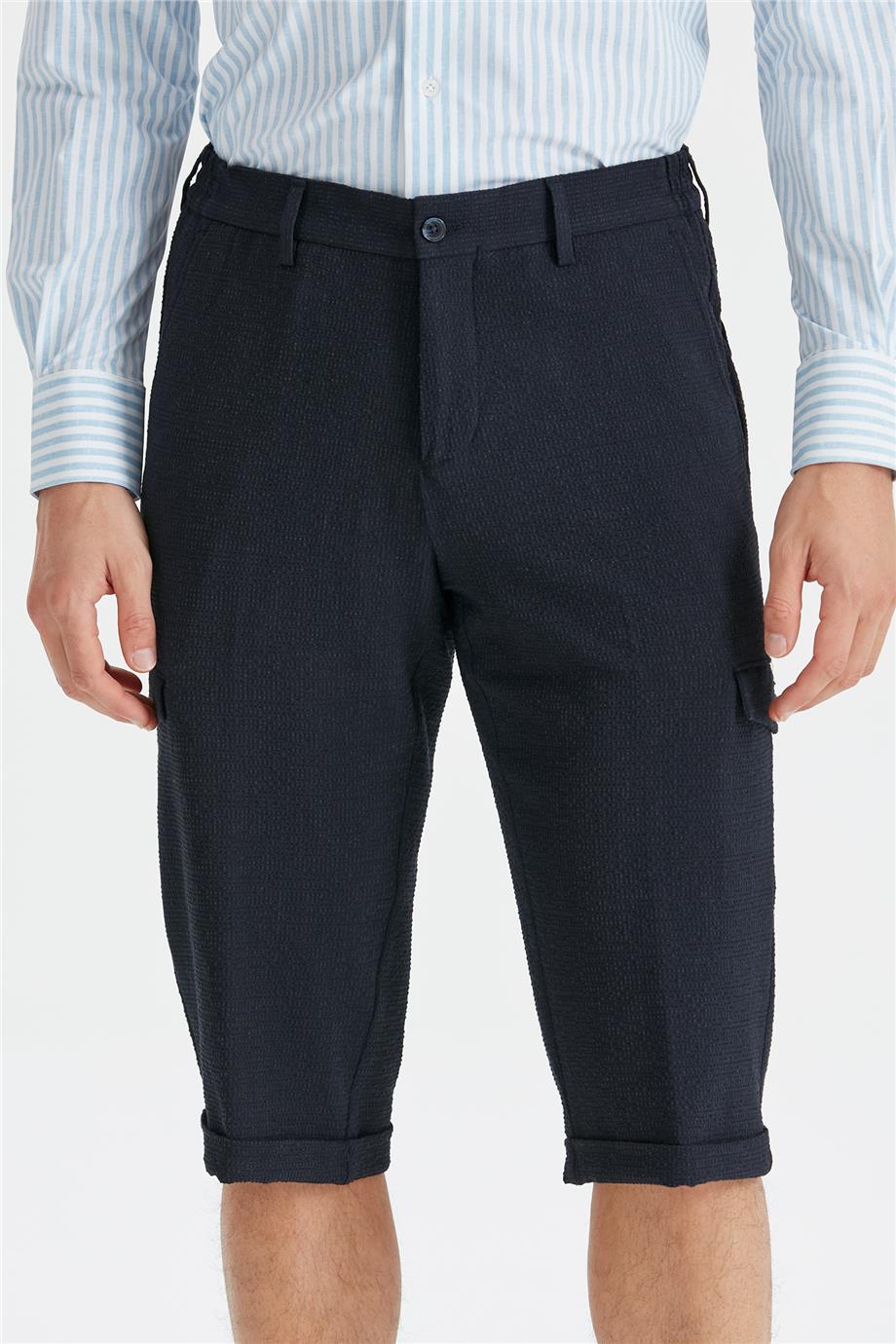Lacivert Gofre Pamuk Erkek Bermuda - Image 2