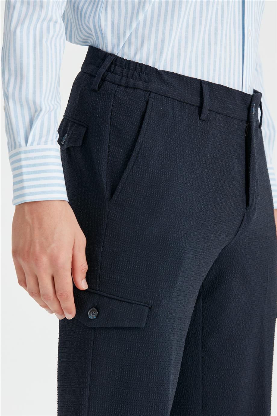 Lacivert Gofre Pamuk Erkek Bermuda - Image 5