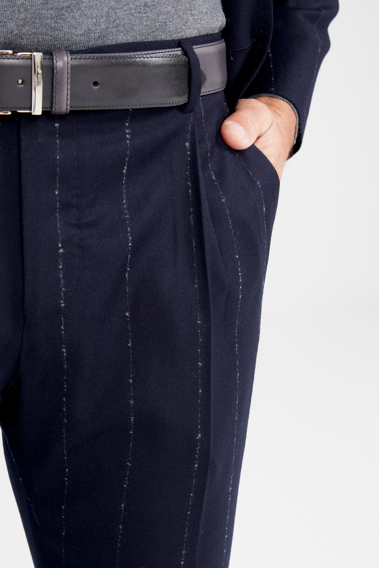 Lacivert Gri Çizgili Yün Takım Elbise - Image 4