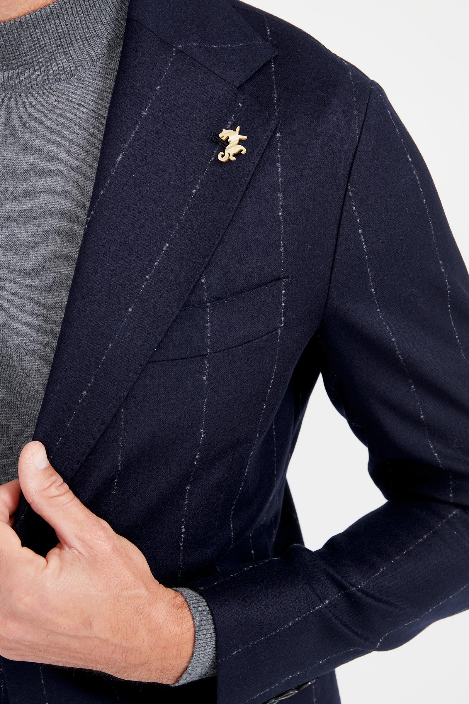 Lacivert Gri Çizgili Yün Takım Elbise - Image 3