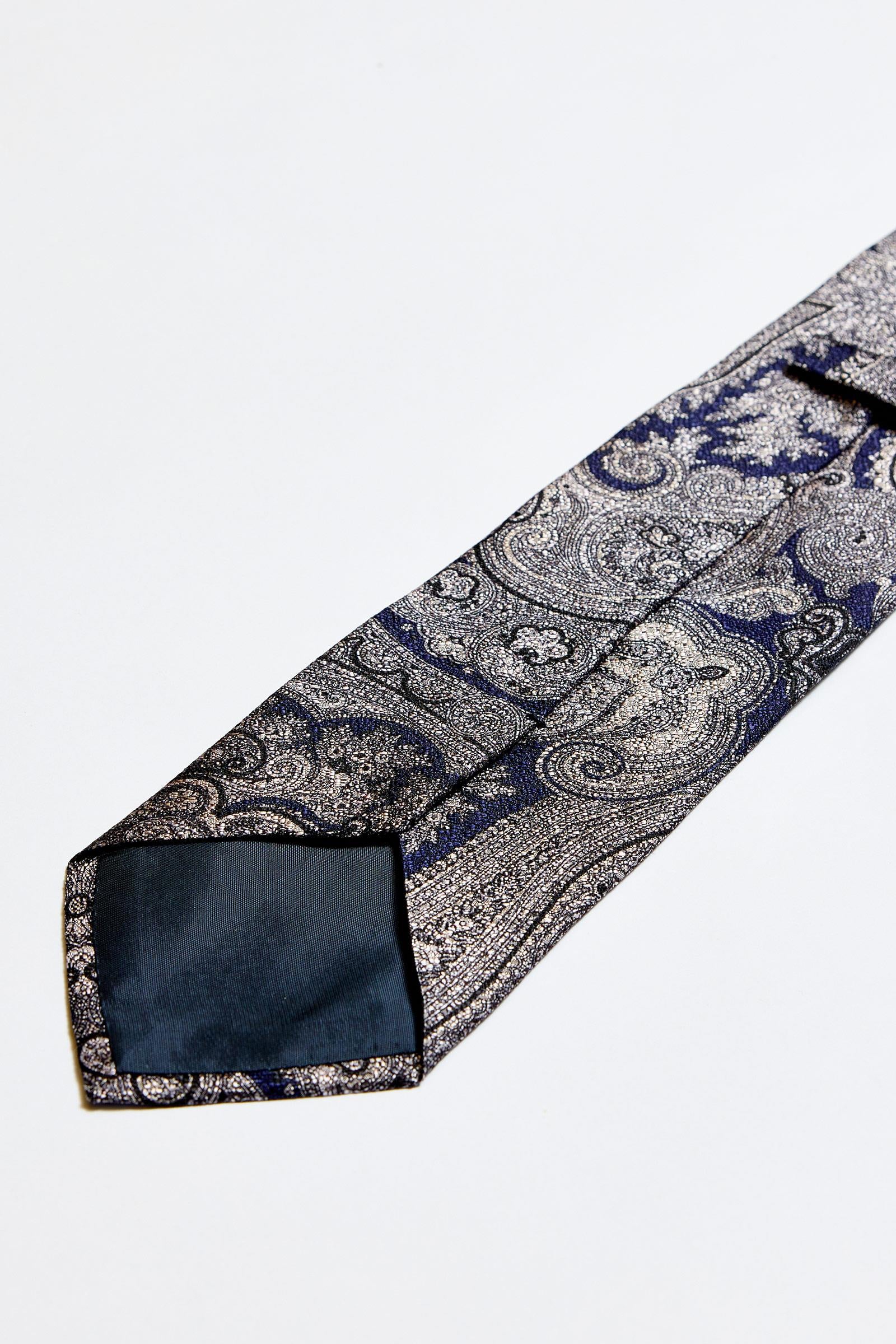 Lacivert Gri İpek Kravat