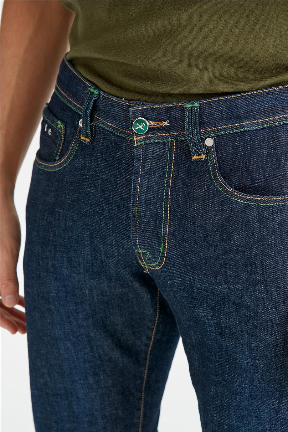 Lacivert Ham Denim Pantolon - 5