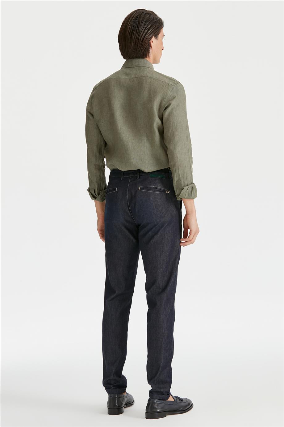 Lacivert İpekli Denim Pantolon - 4