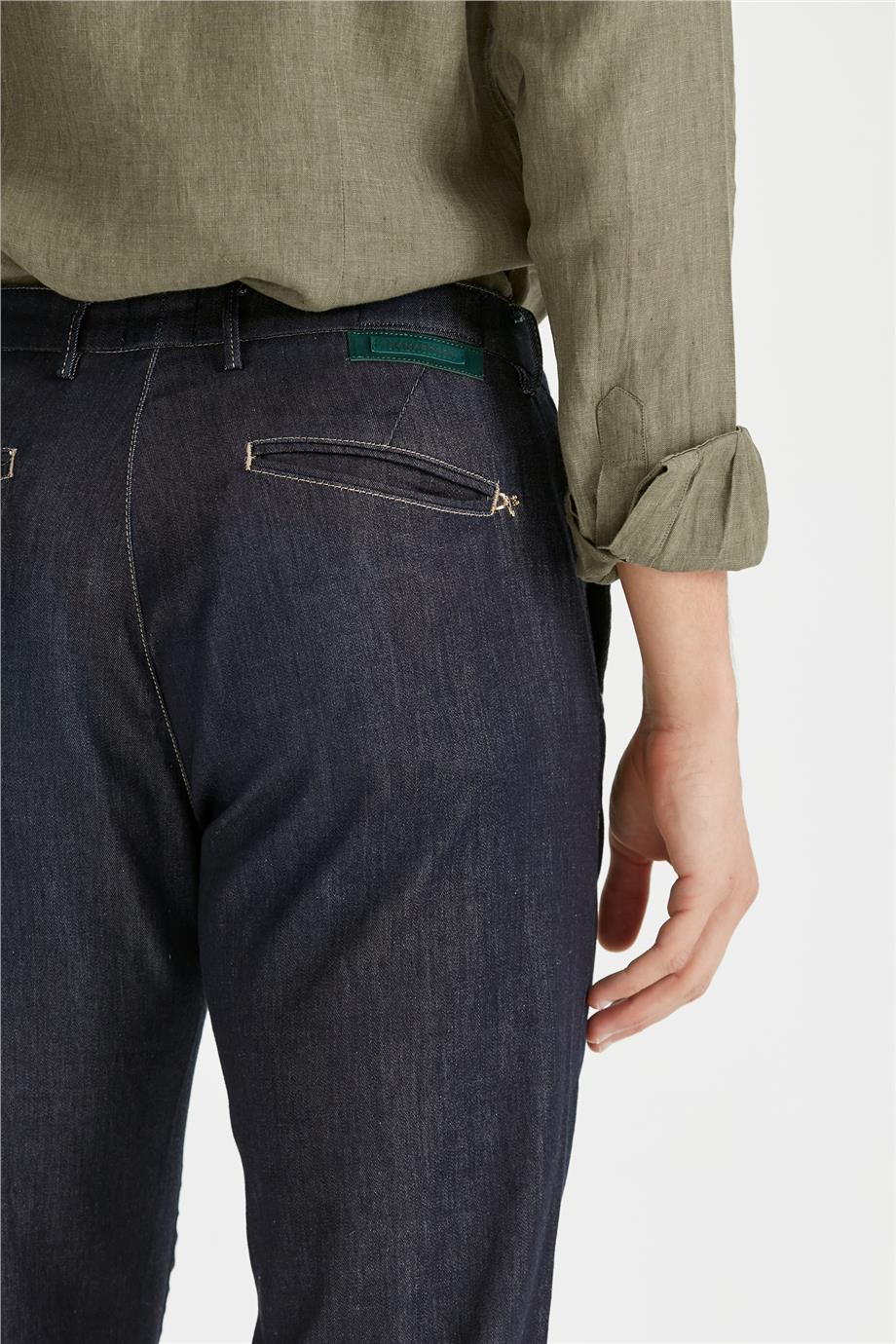 Lacivert İpekli Denim Pantolon - 5