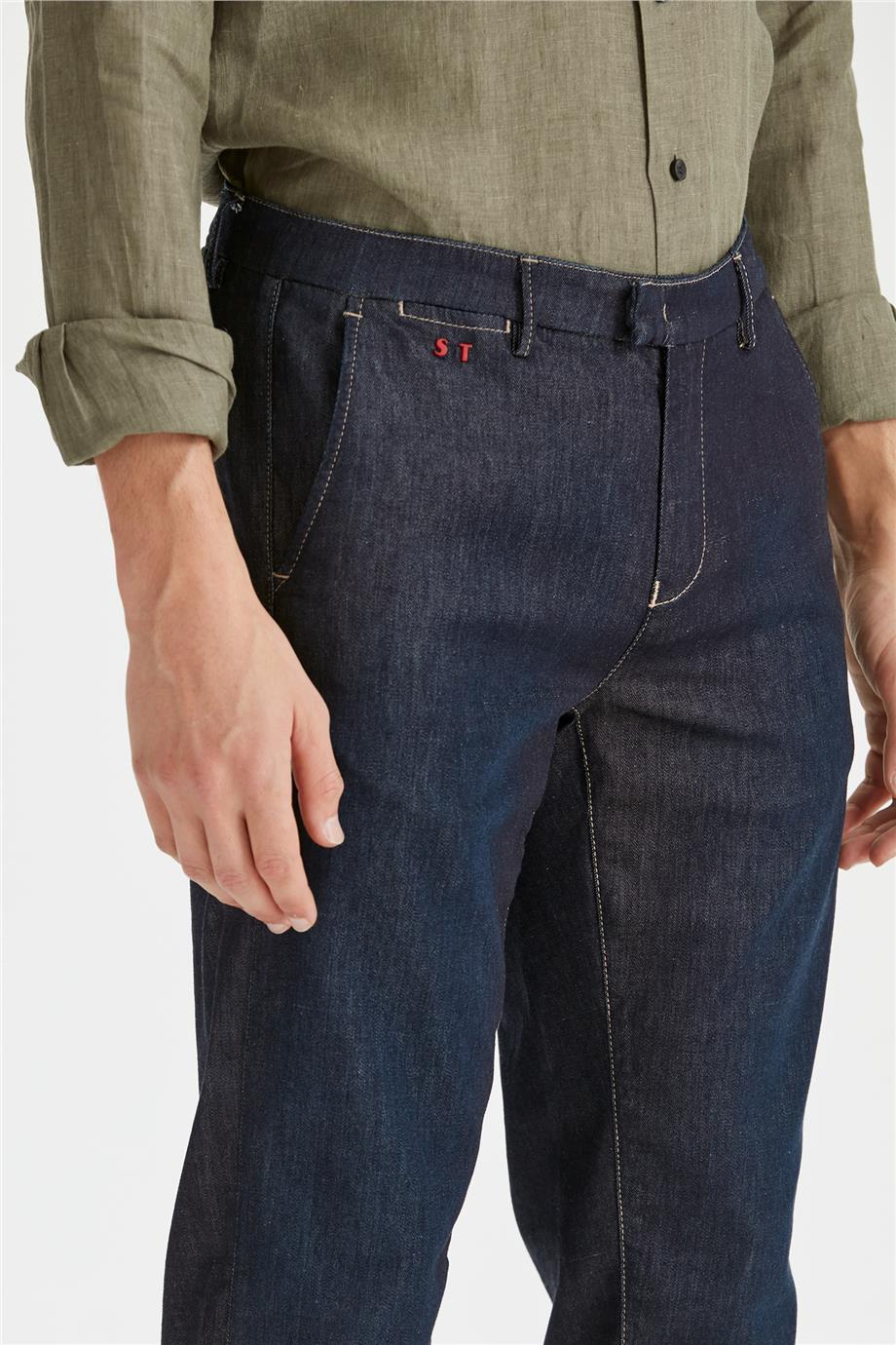 Lacivert İpekli Denim Pantolon - 2